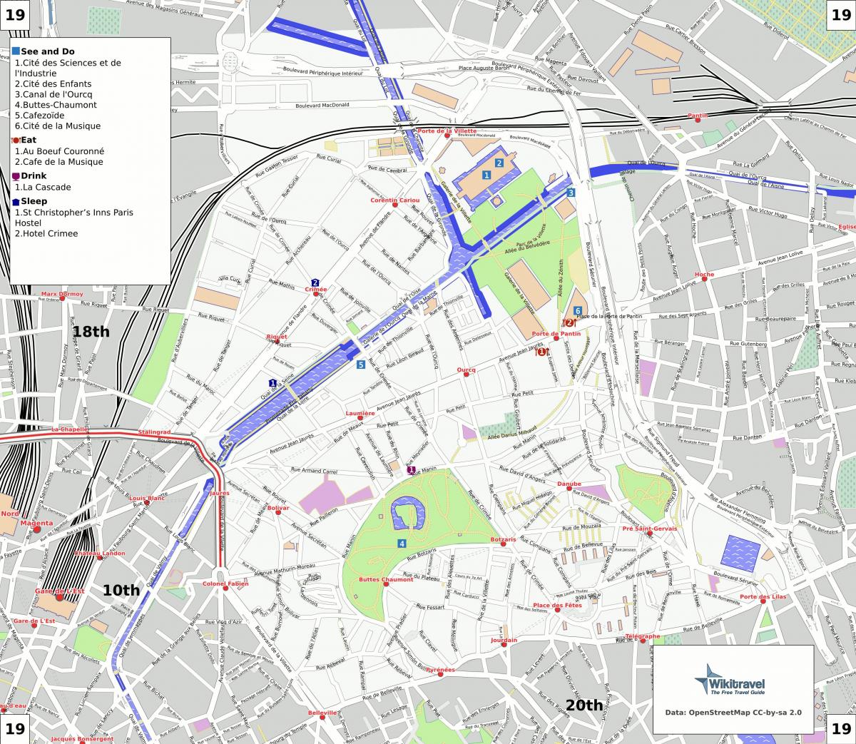Kaart van die 19de arrondissement van Parys