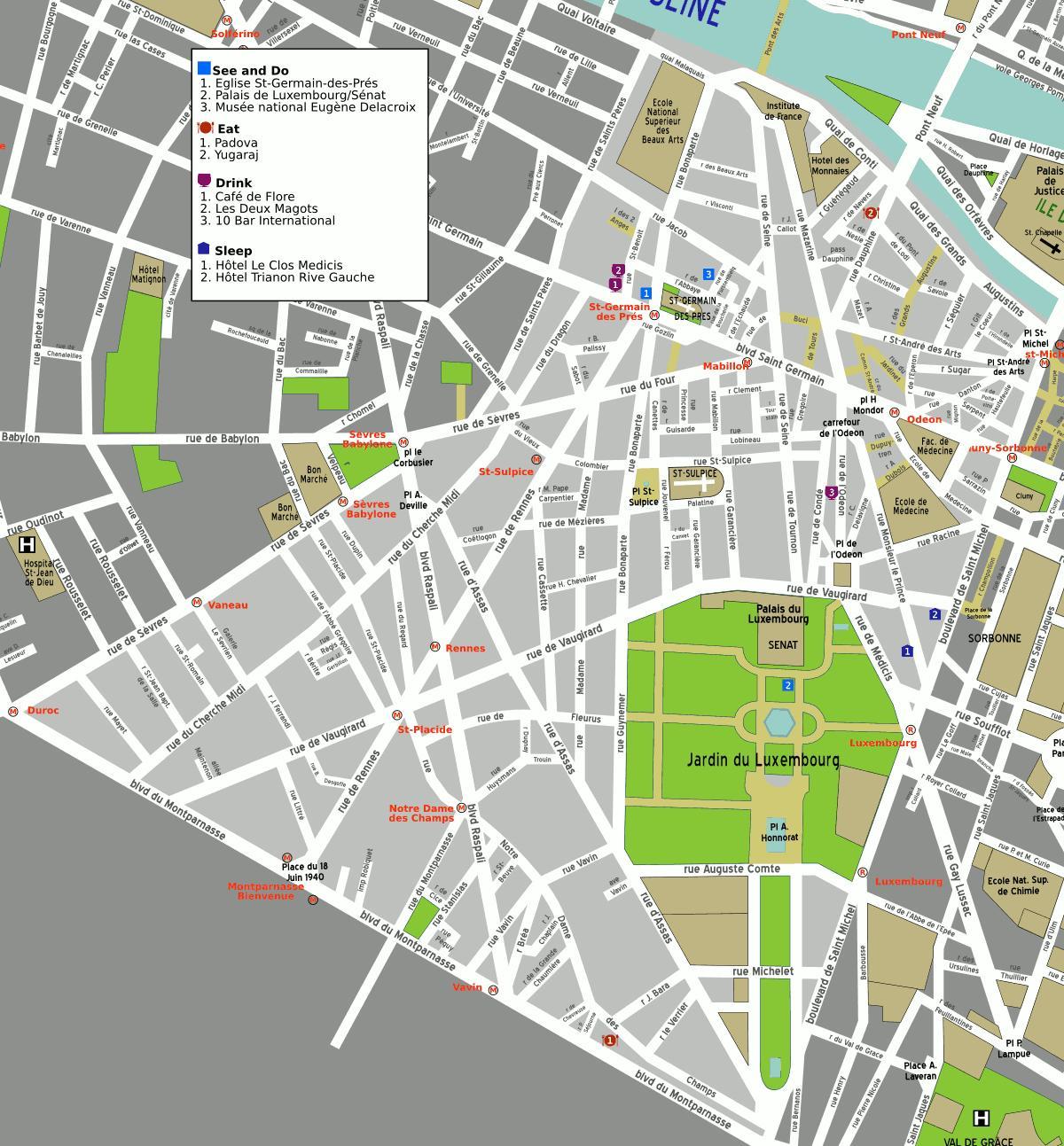 Kaart van die 6de arrondissement van Parys