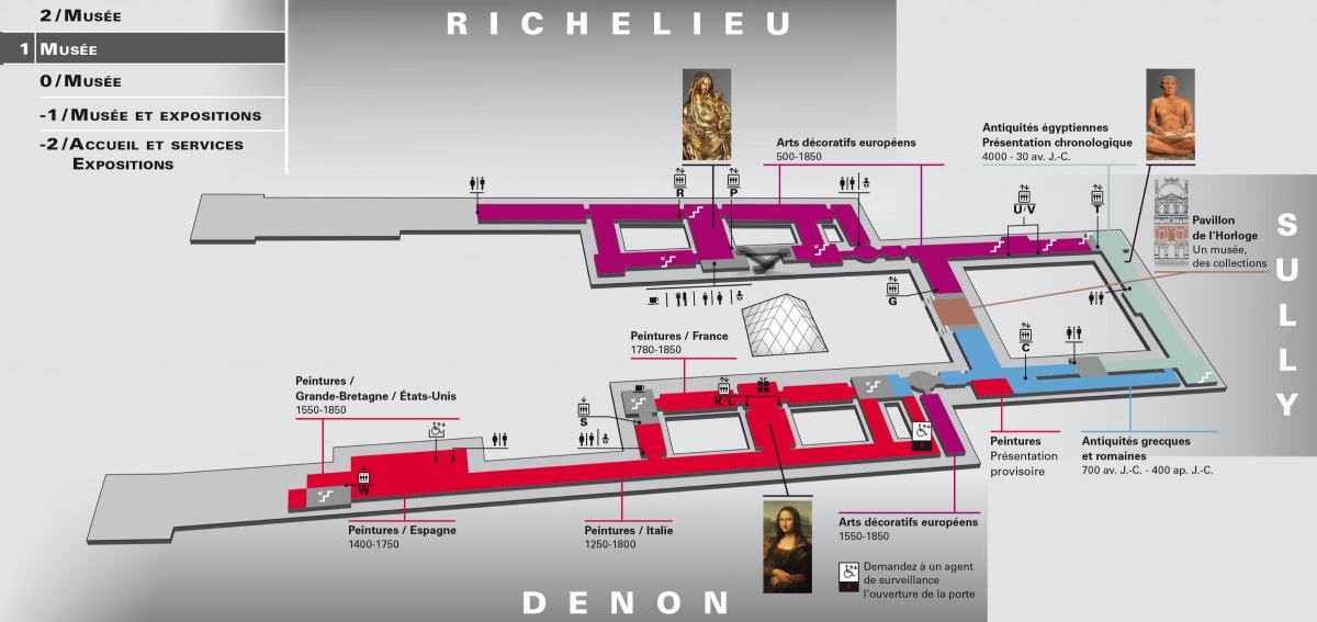 Kaart van Die Louvre Museum Vlak 1