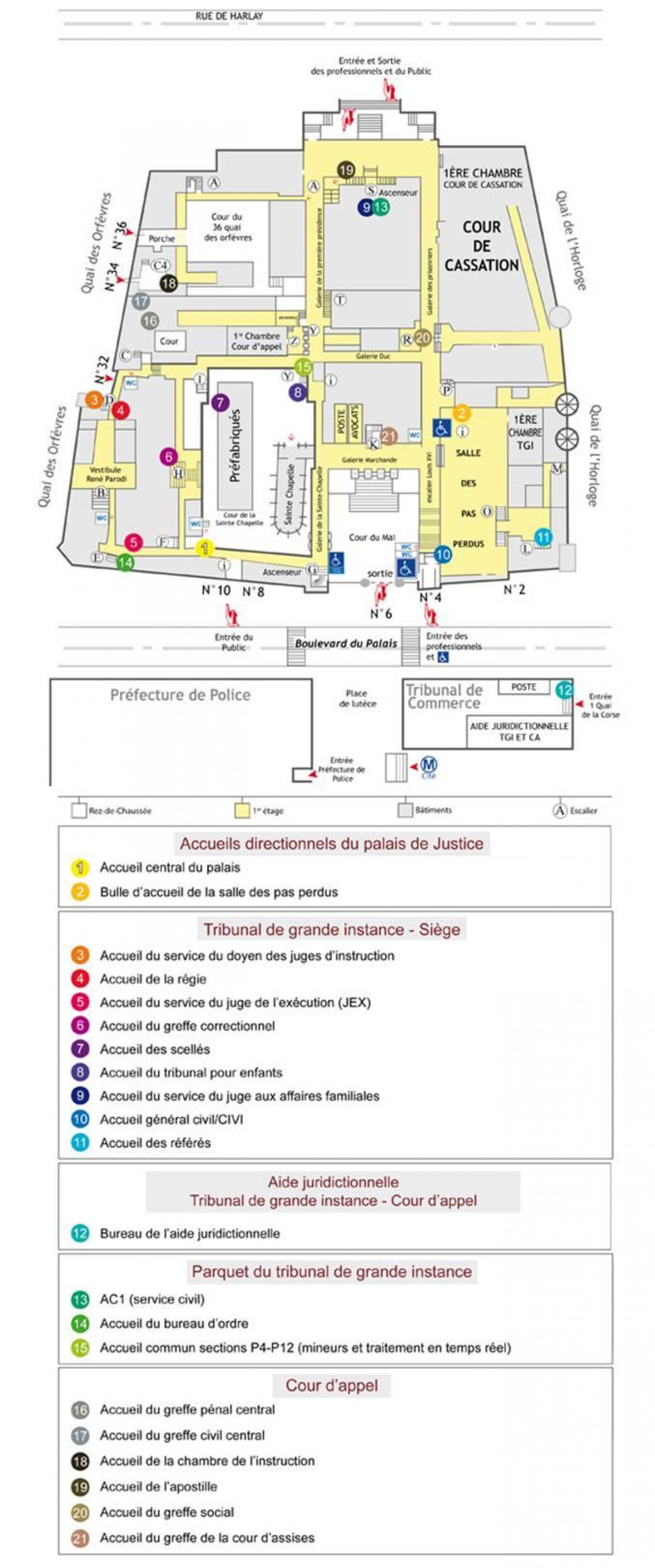 Kaart van Die Palais de Justice Parys