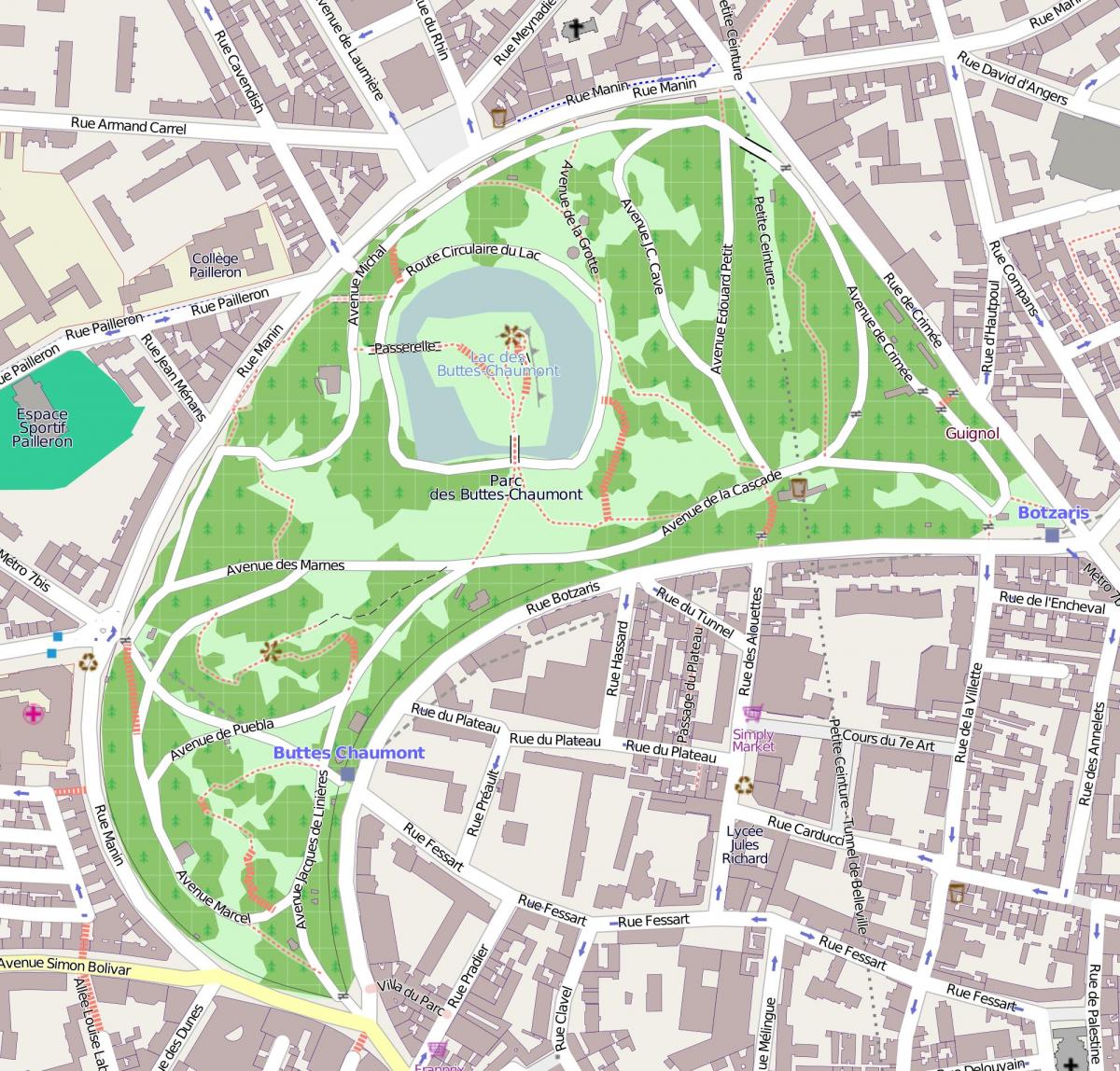 Kaart van Die Parc des Buttes-Chaumont