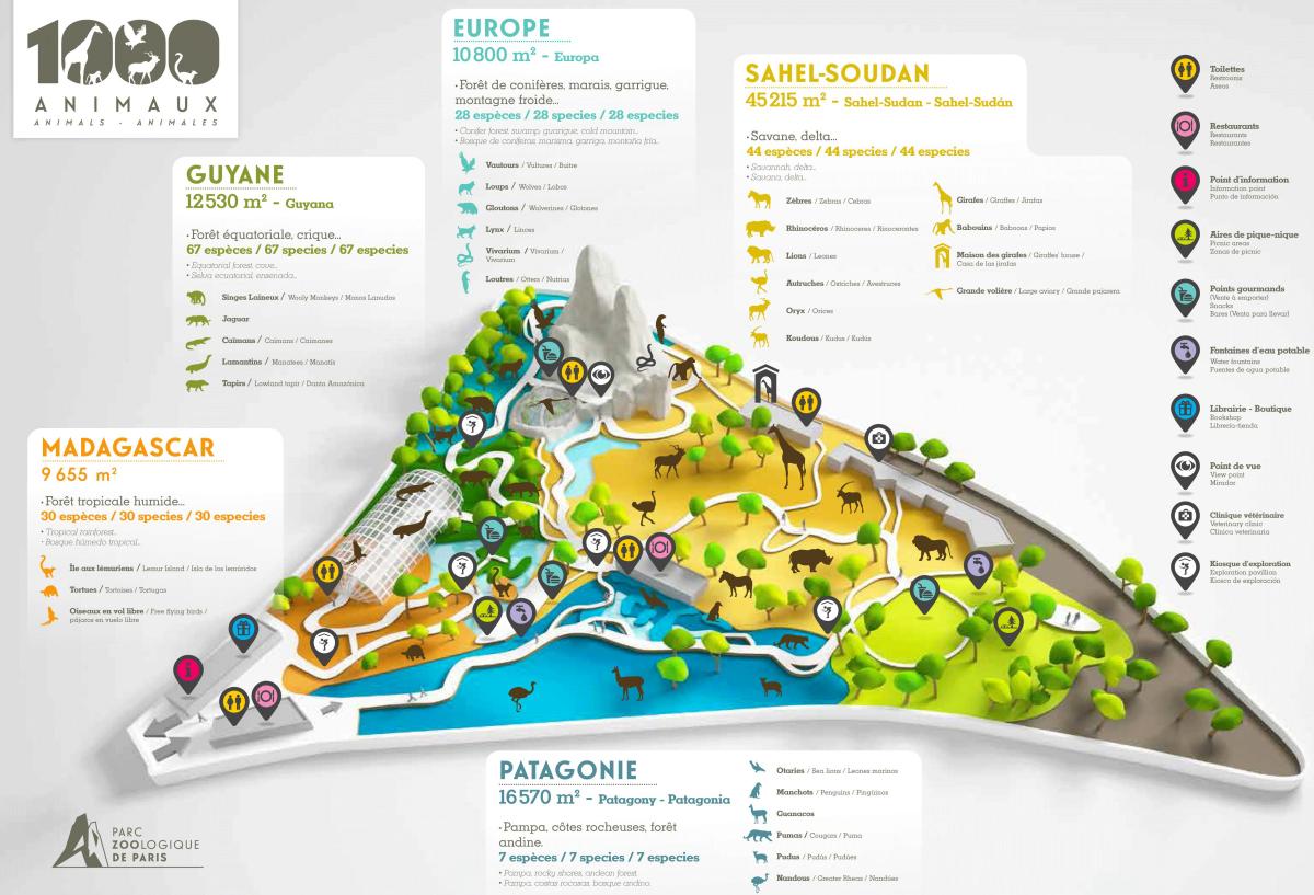 Kaart van Parys Dieretuin Park