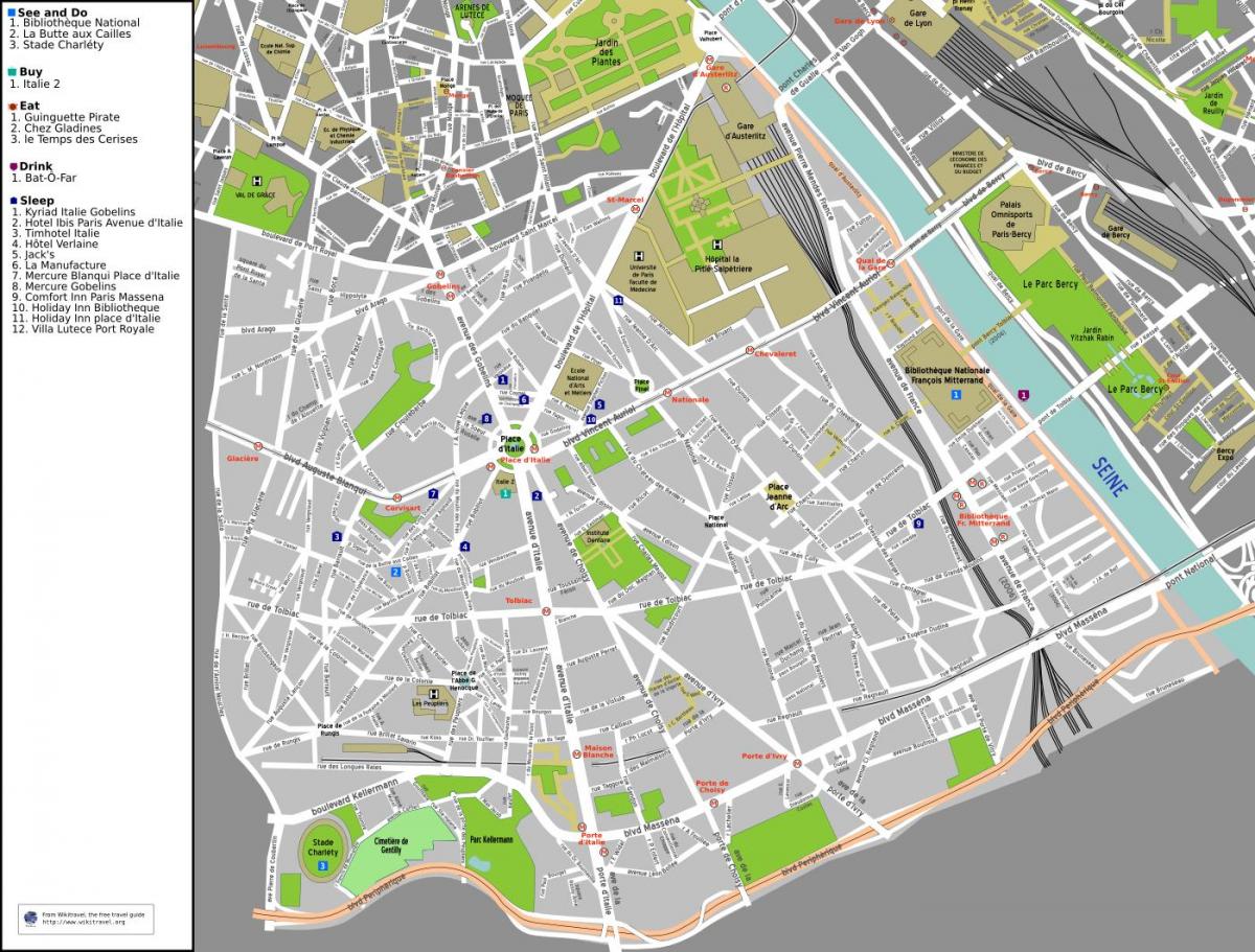 Kaart van die 13de arrondissement van Parys