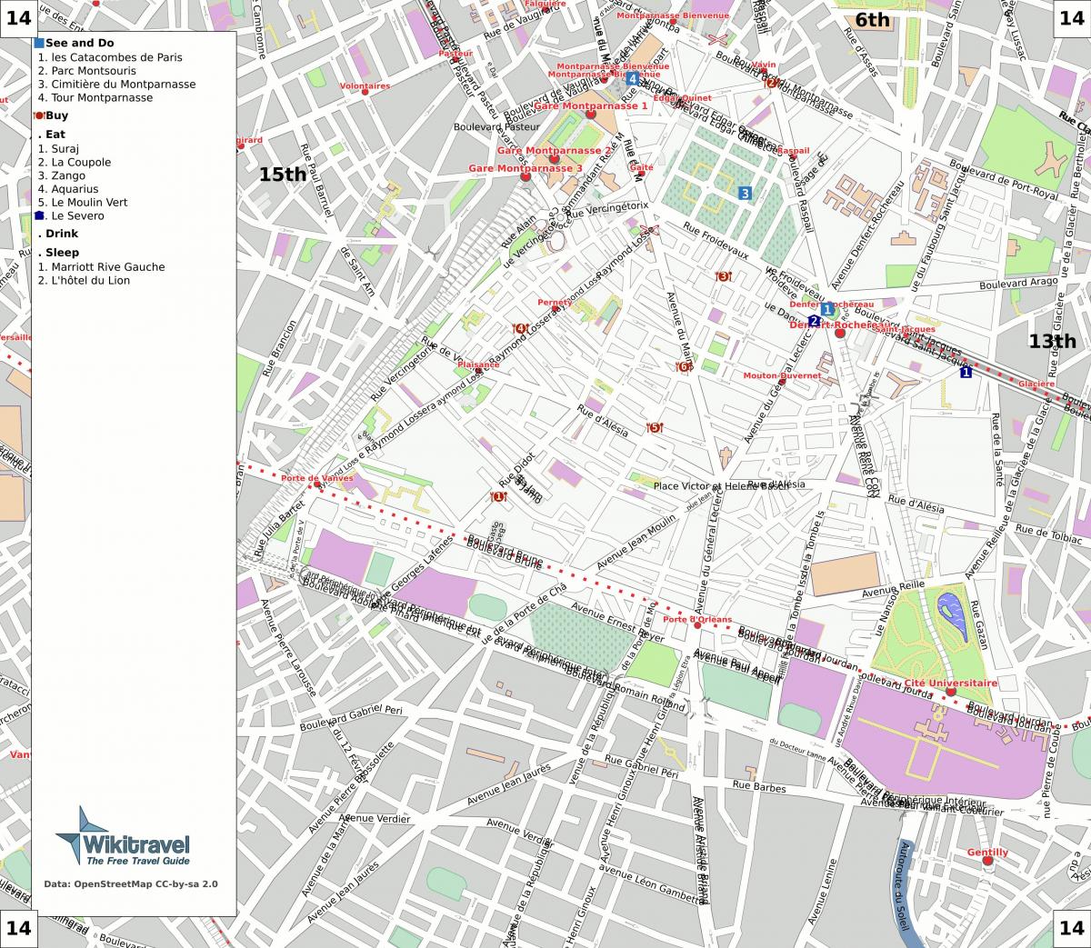 Kaart van die 14de arrondissement van Parys