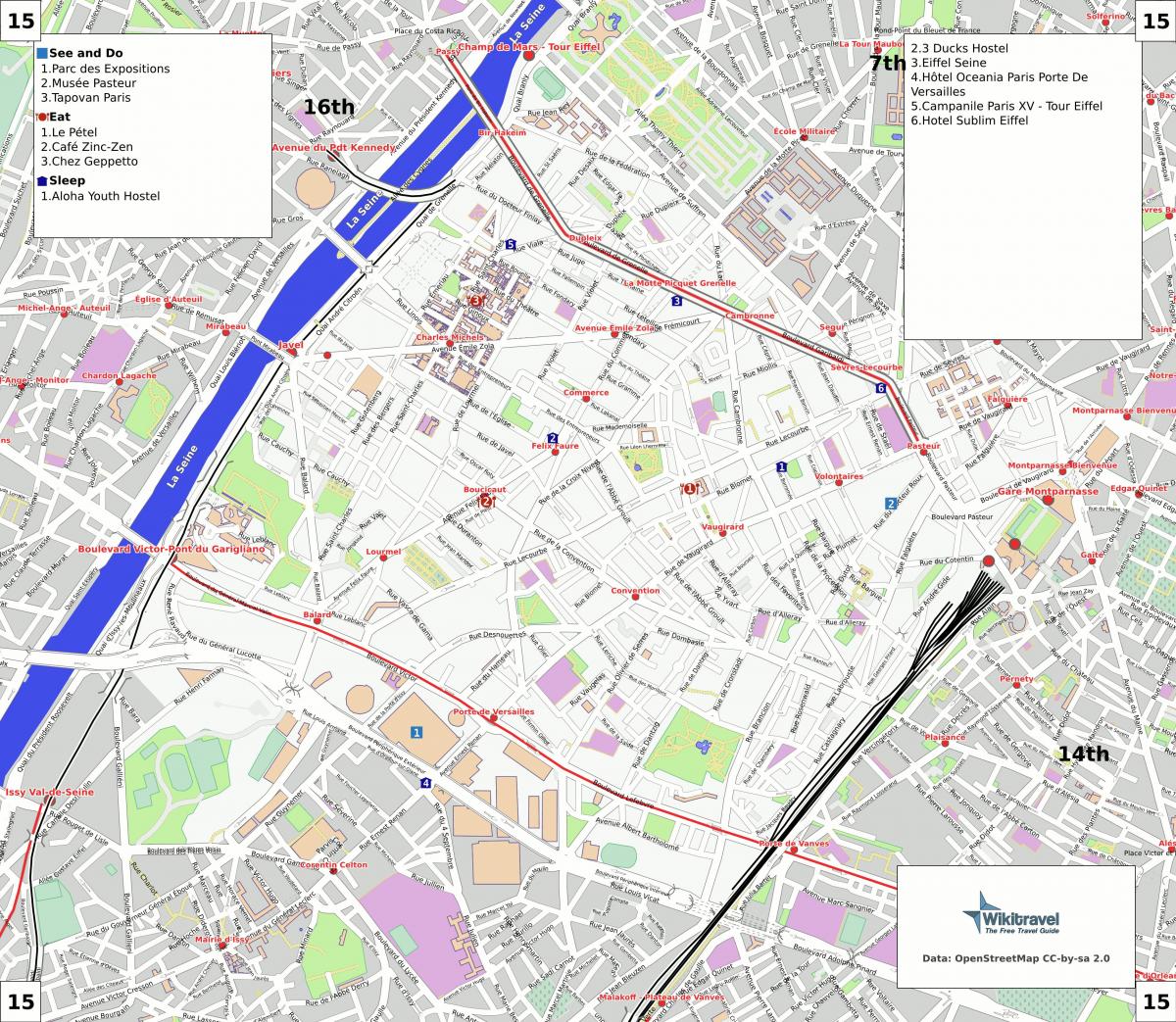Kaart van die 15de arrondissement van Parys