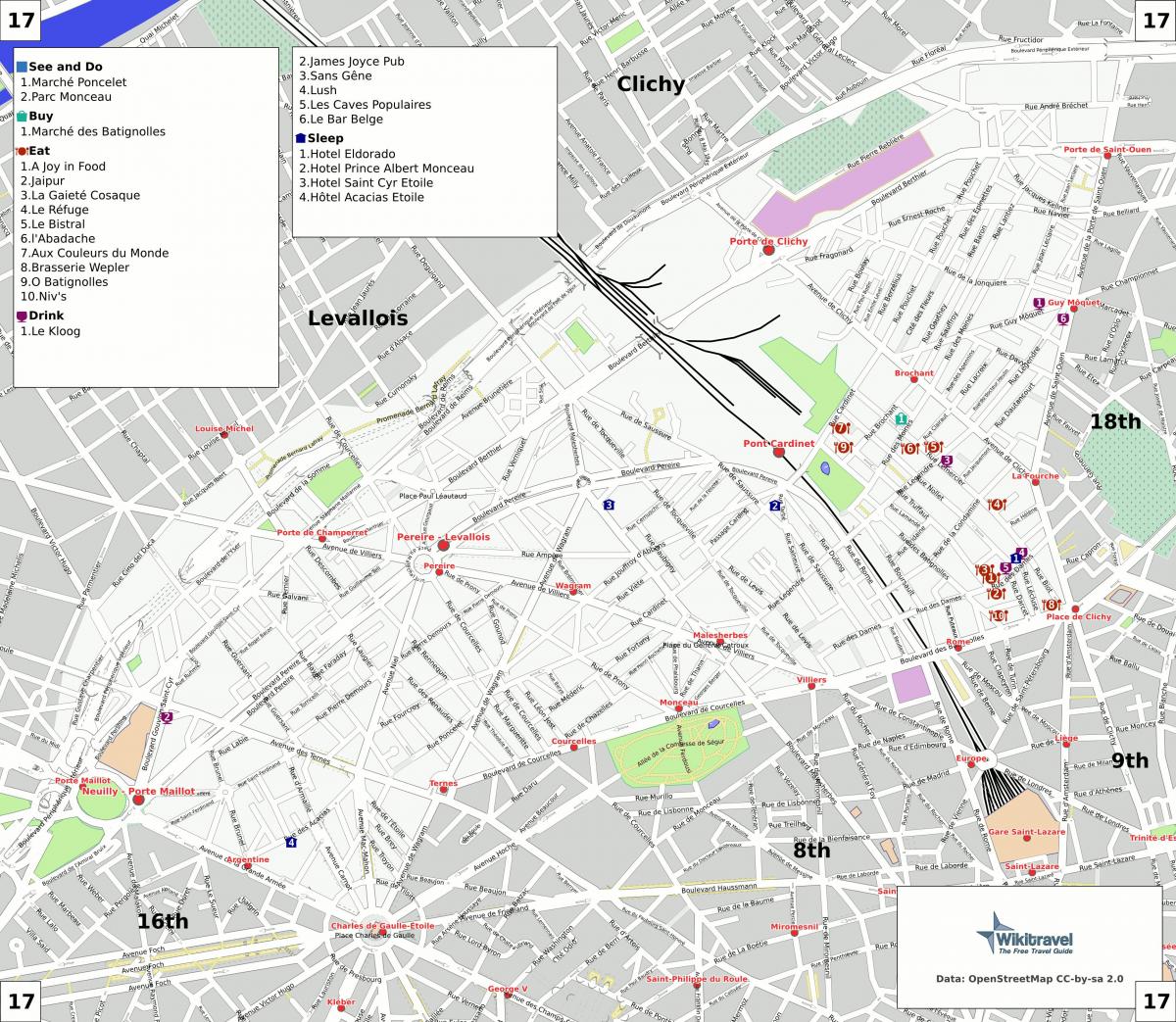 Kaart van die 17de arrondissement van Parys