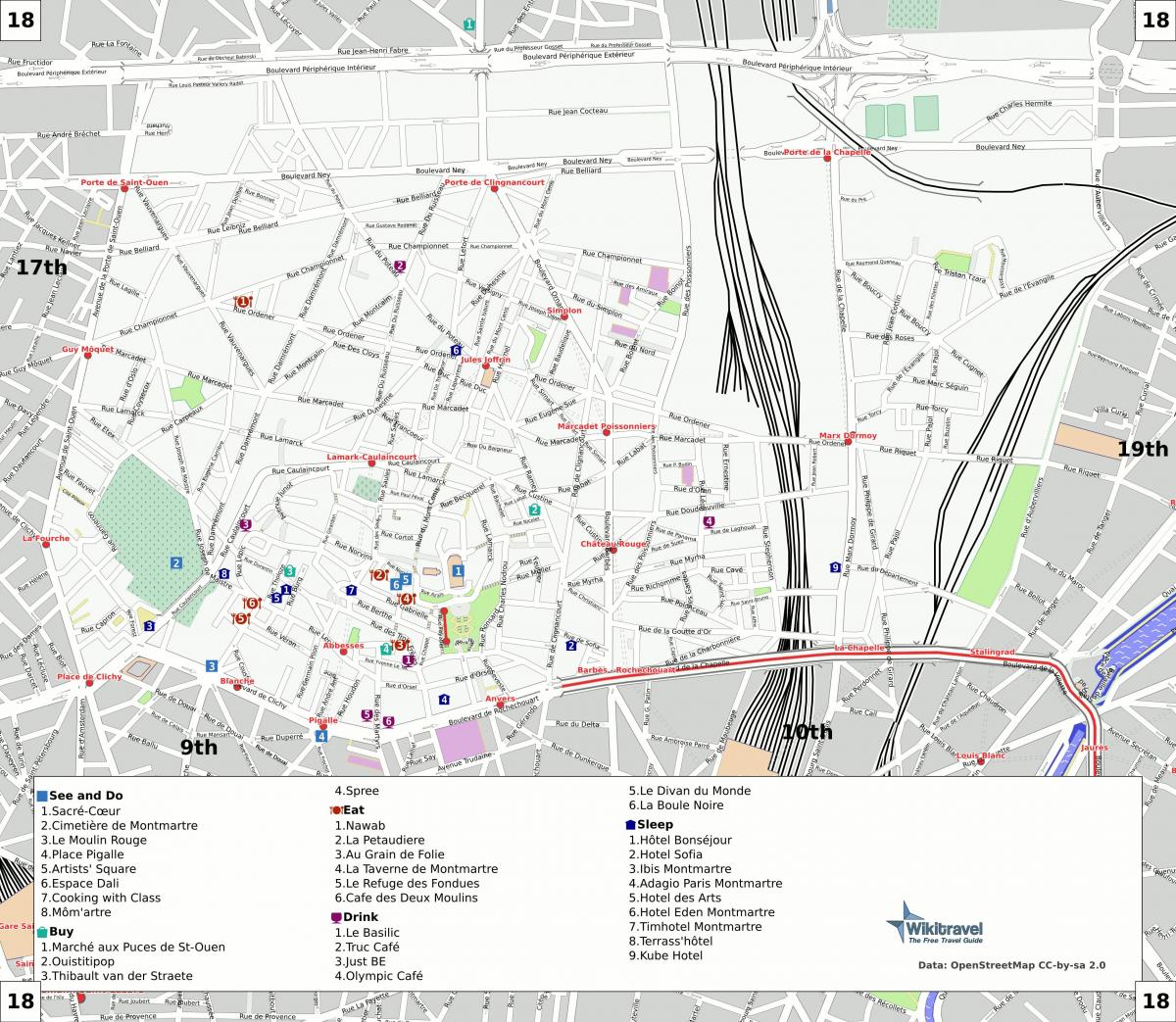 Kaart van die 18de arrondissement van Parys