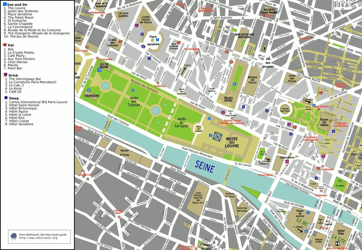 Kaart van die 1ste arrondissement van Parys