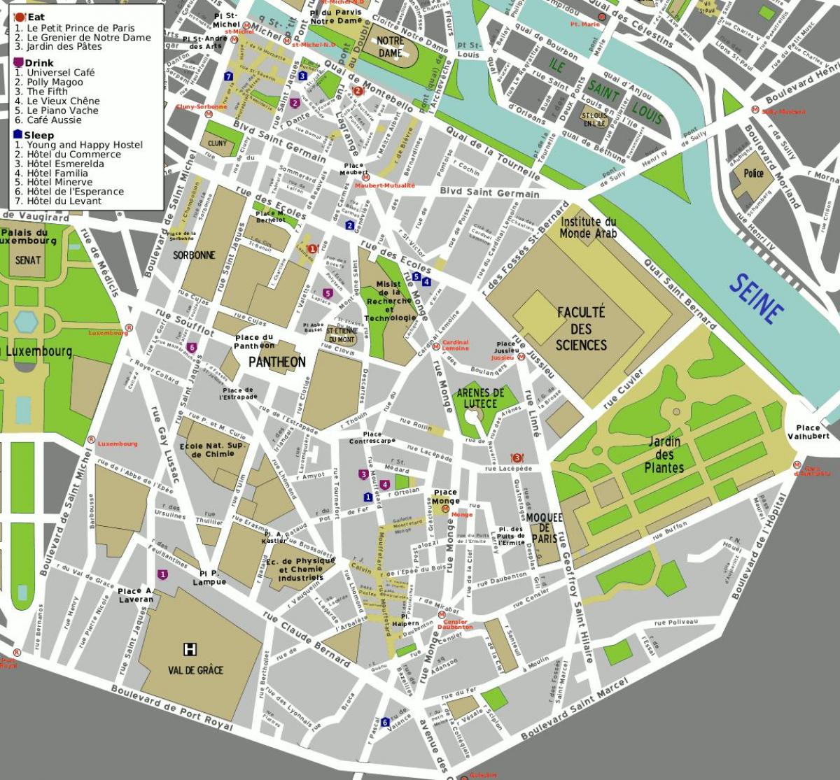 Kaart van die 5de arrondissement van Parys