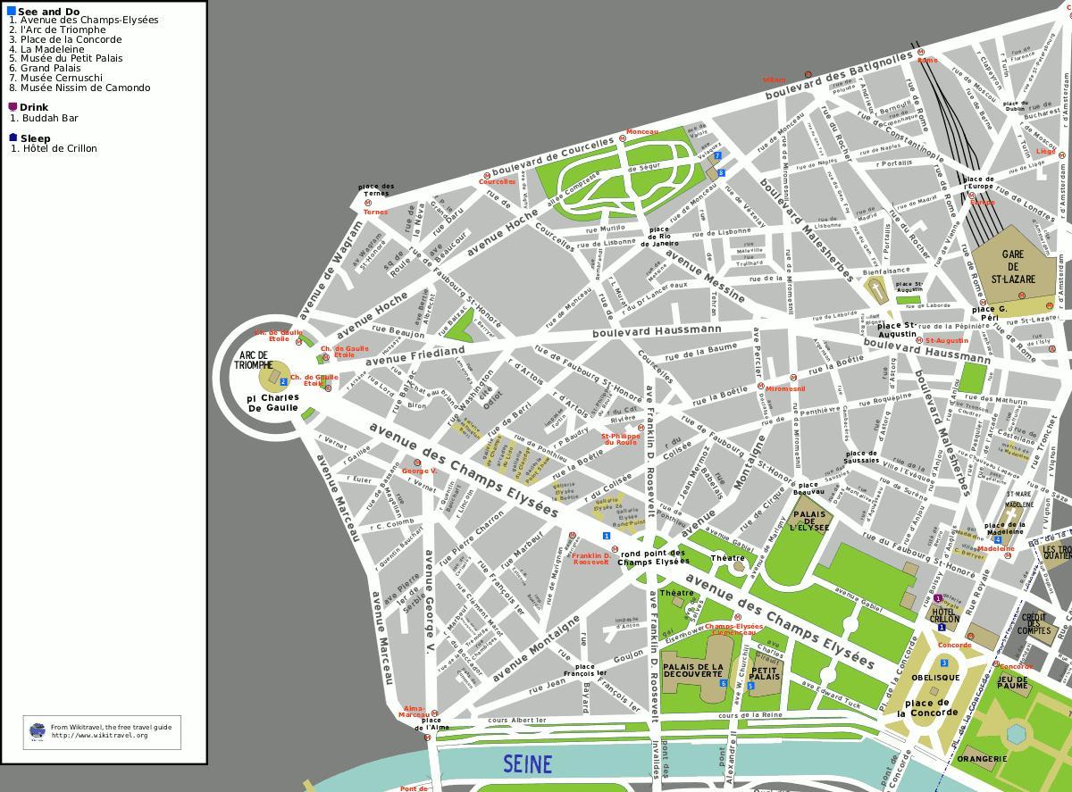 Kaart van die 8ste arrondissement van Parys