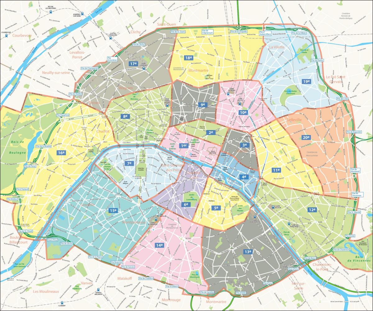 Kaart van arrondissements van Parys