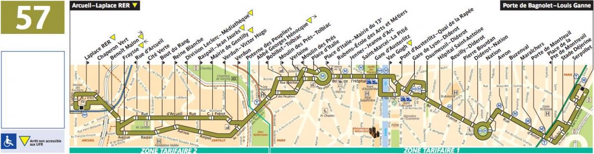 Kaart van die bus Parys lyn 57