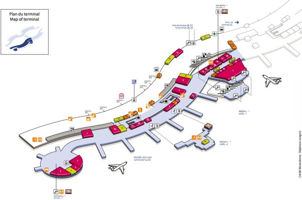 Kaart van CDG lughawe terminale 2A