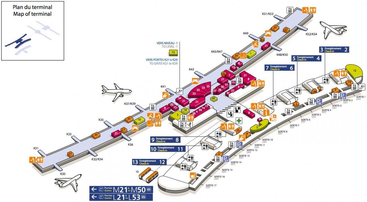 Kaart van CDG lughawe terminale 2E