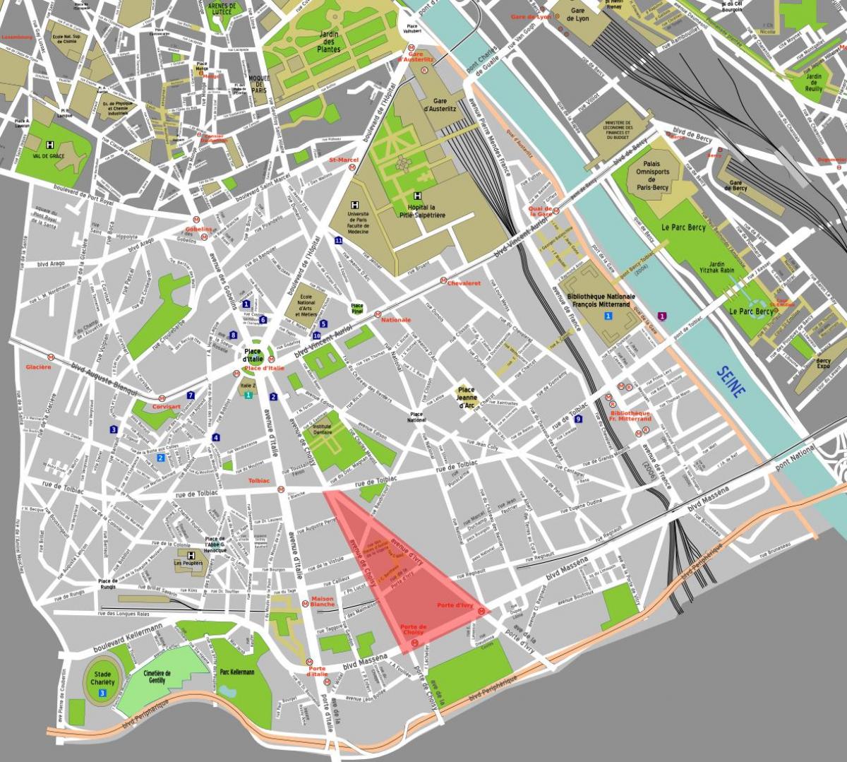 Kaart van die Chinese distrik van Parys