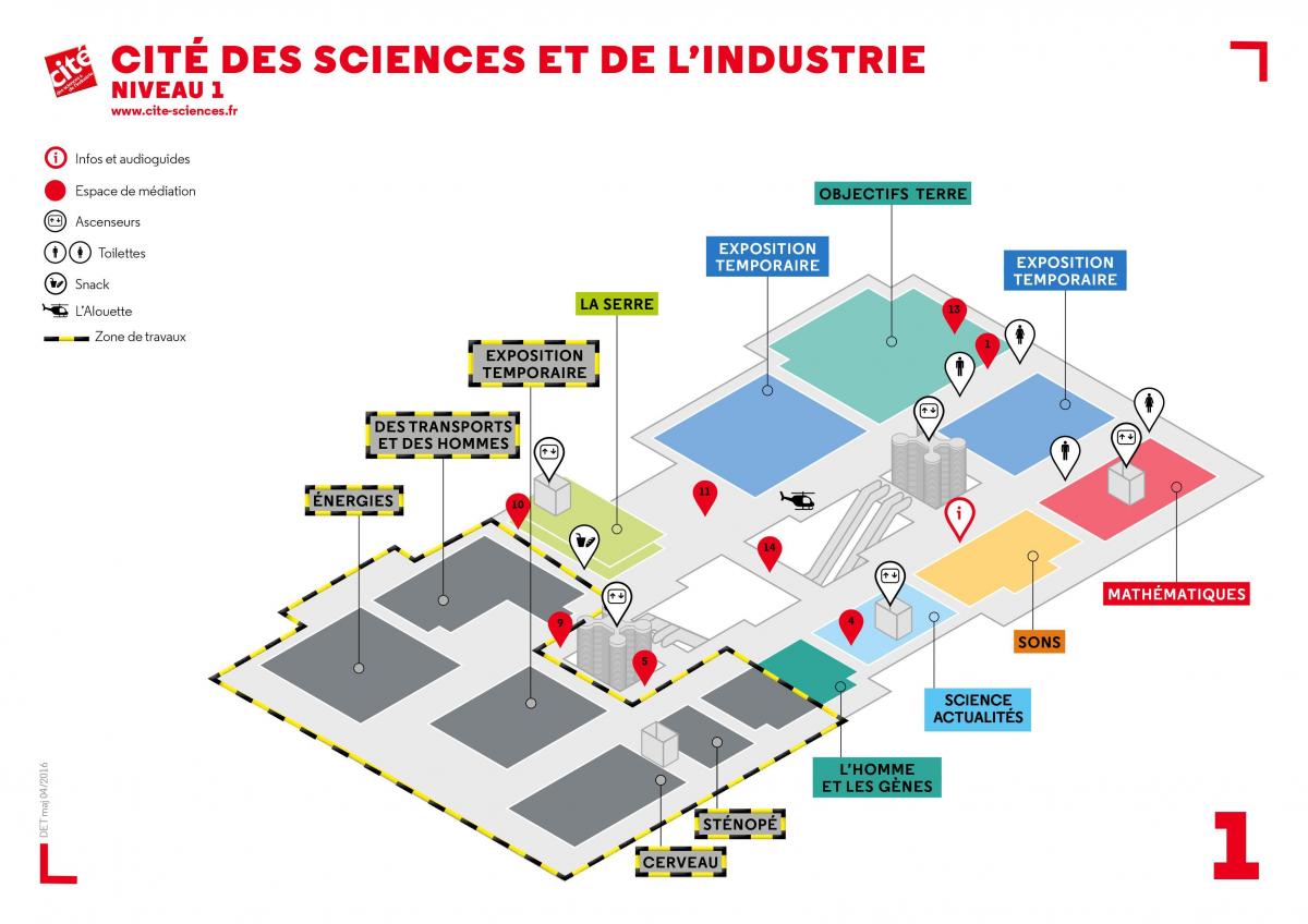 Kaart van Die Cité des Sciences et de l'Industrie Vlak 1