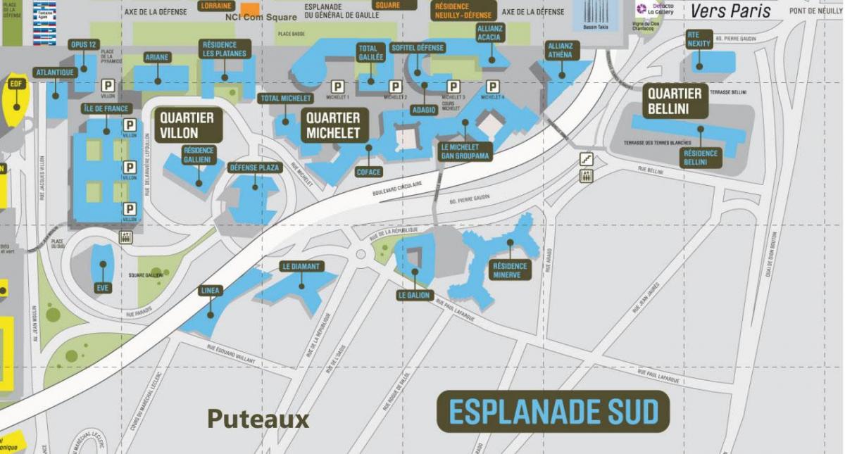 Kaart van La Défense Suid-Esplanade