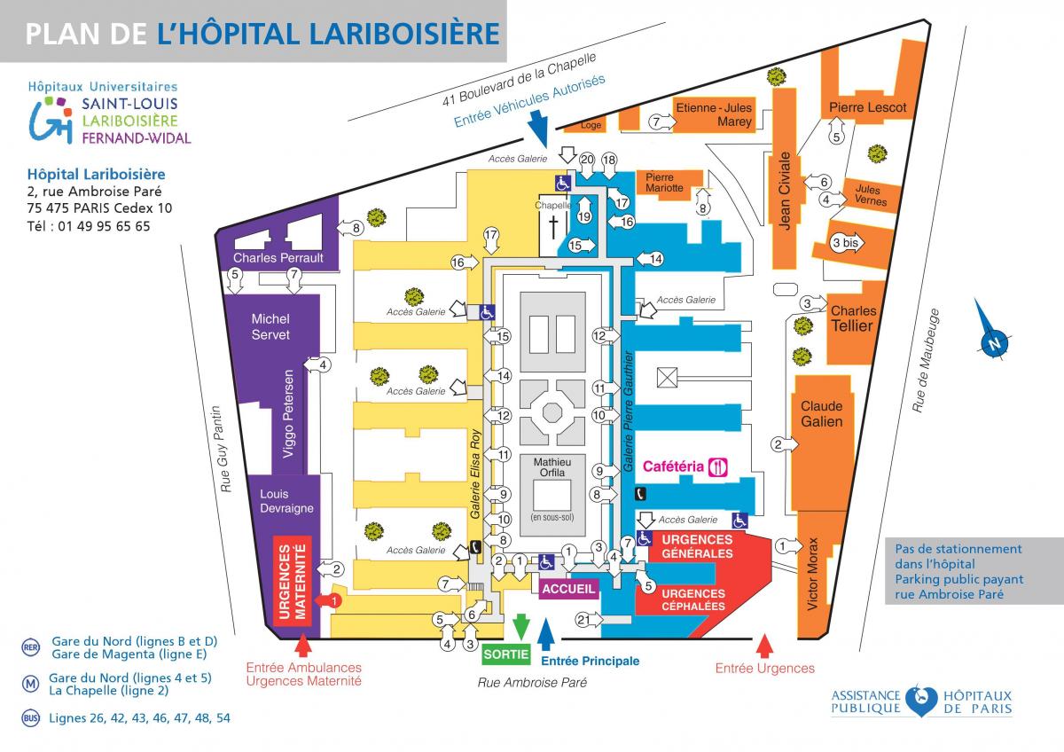 Kaart van Lariboisiere hospitaal
