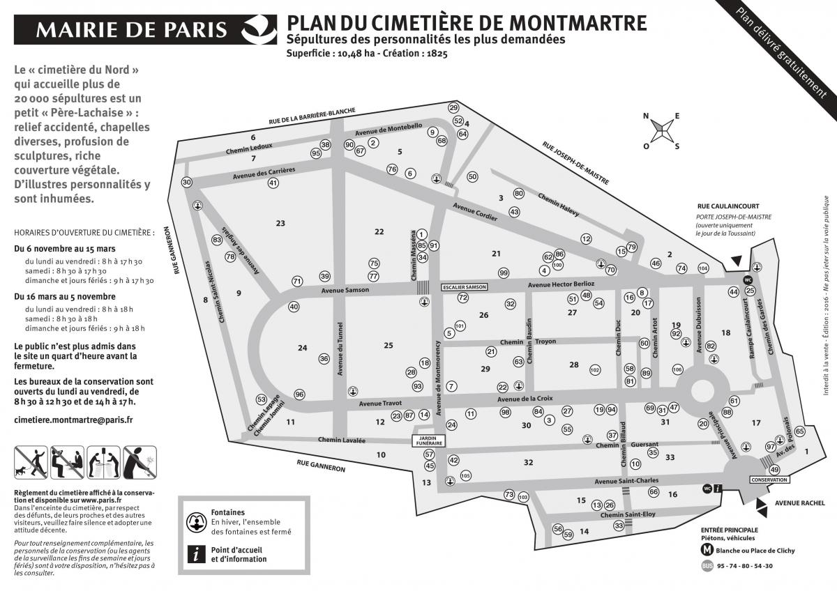 Kaart van die Montmartre-Begraafplaas