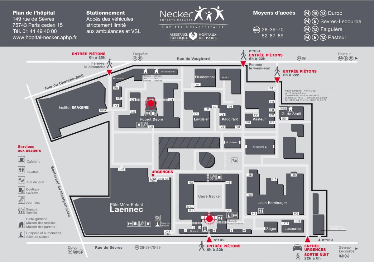 Kaart van Necker hospitaal