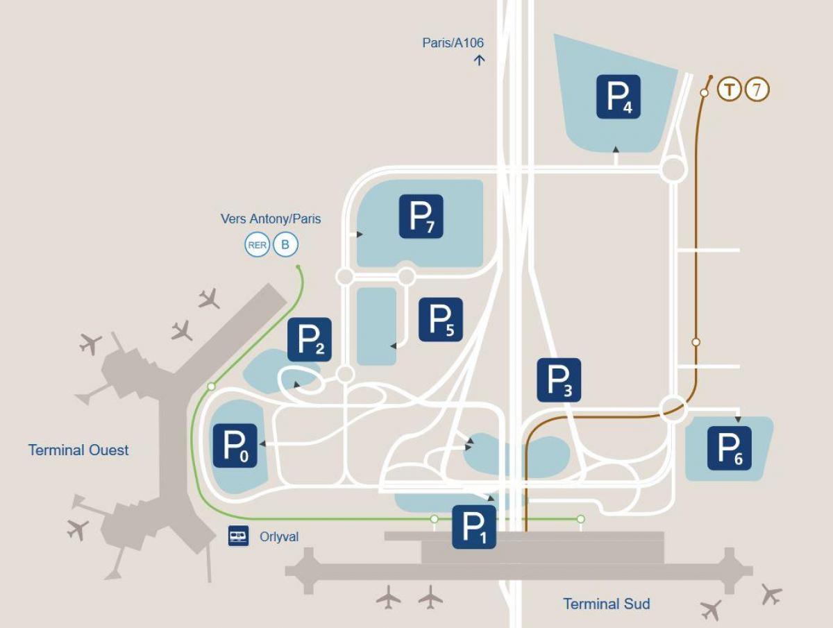 Kaart van Orly lughawe parkering