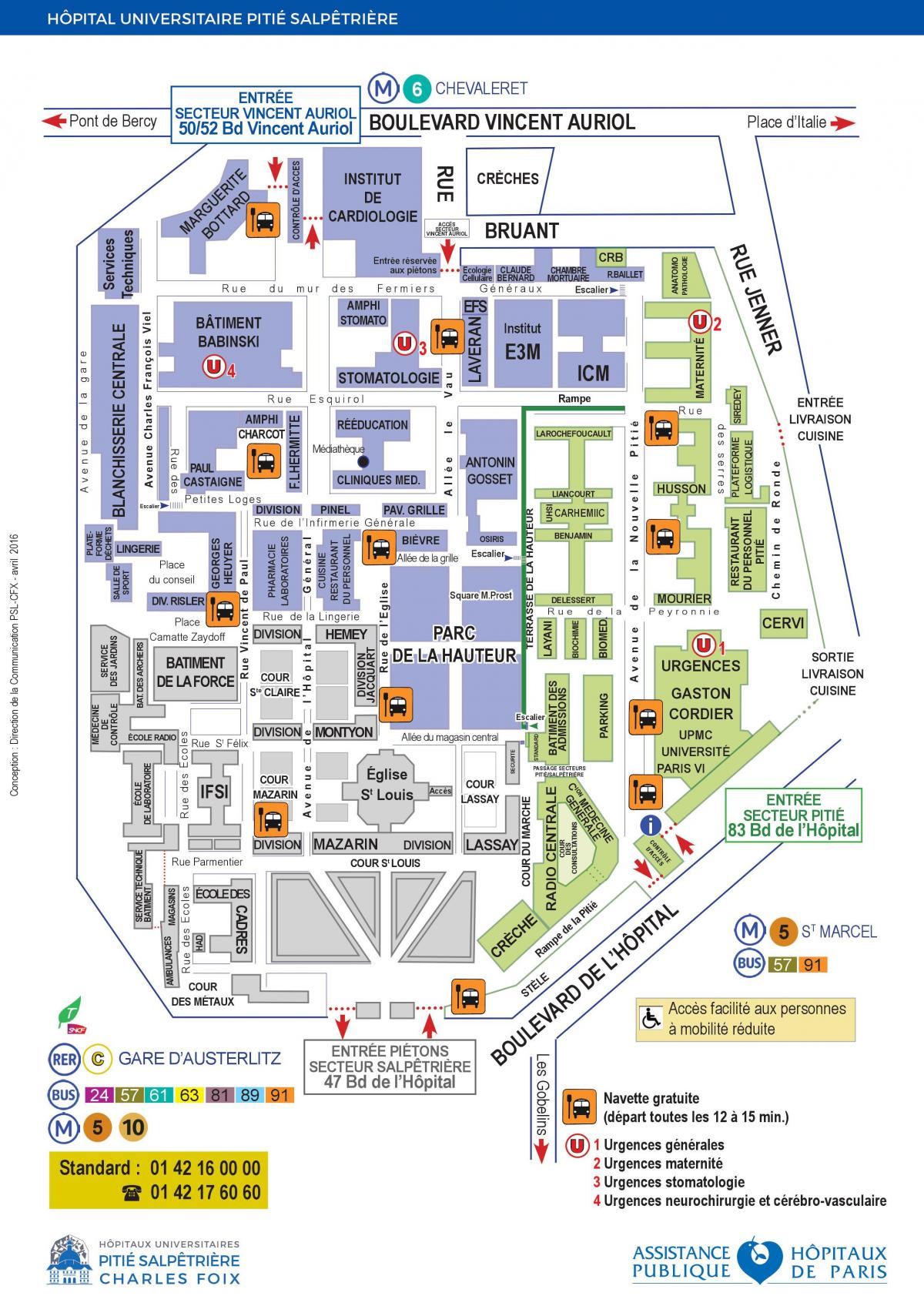 Kaart van Pitie Salpetriere hospitaal