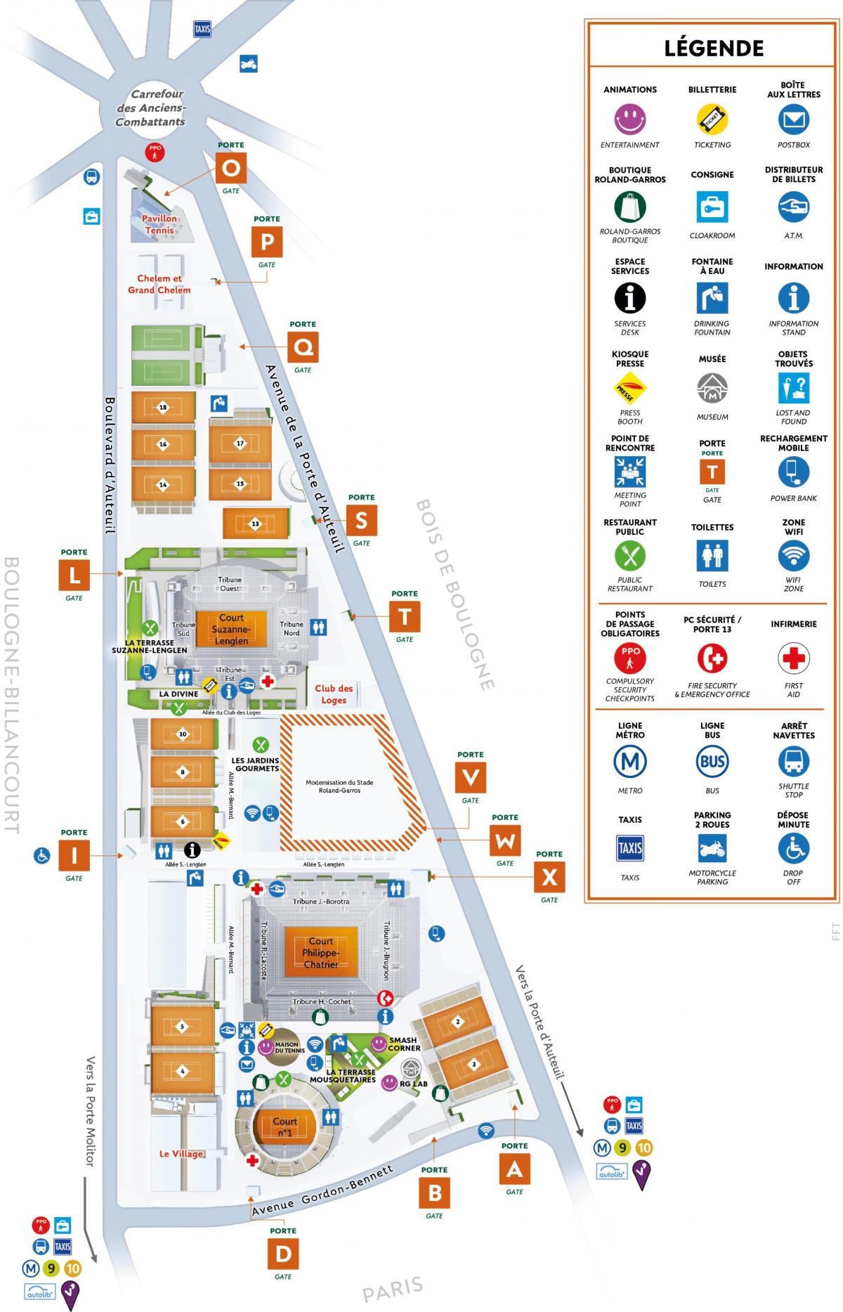 Kaart van Roland Garros
