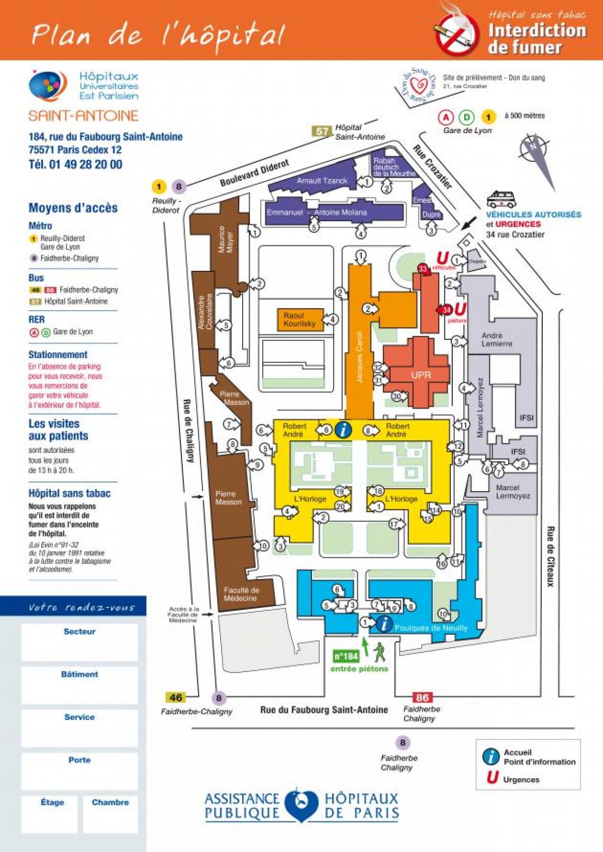 Kaart van Saint-Antoine hospitaal