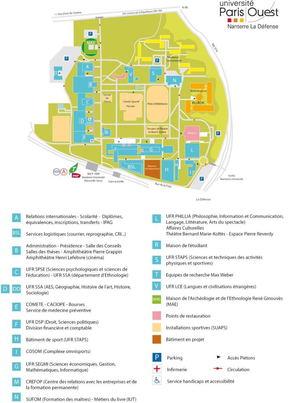 Kaart van die Universiteit van Nanterre