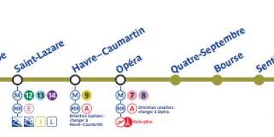 Kaart van Parys metro lyn 3