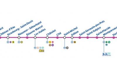 Kaart van Parys metro lyn 4