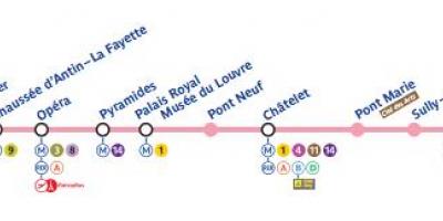 Kaart van Parys metro lyn 7