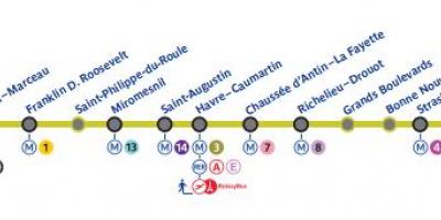 Kaart van Parys metro lyn 9